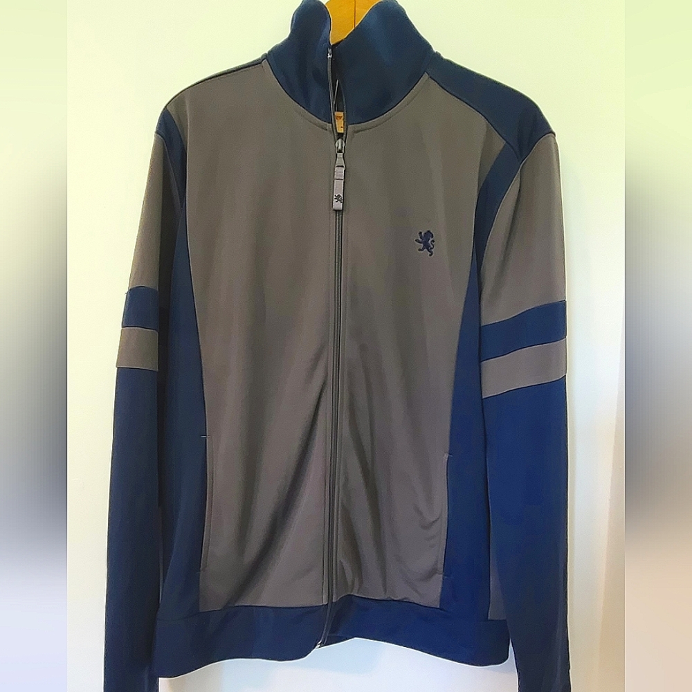 Express Men's Track Jacket Navy and Gray, XL